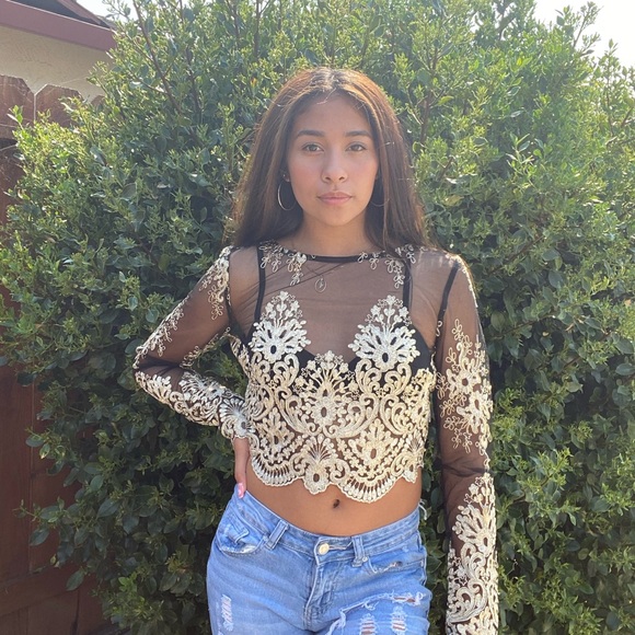 Sheer gold embroidered top - Picture 2 of 3